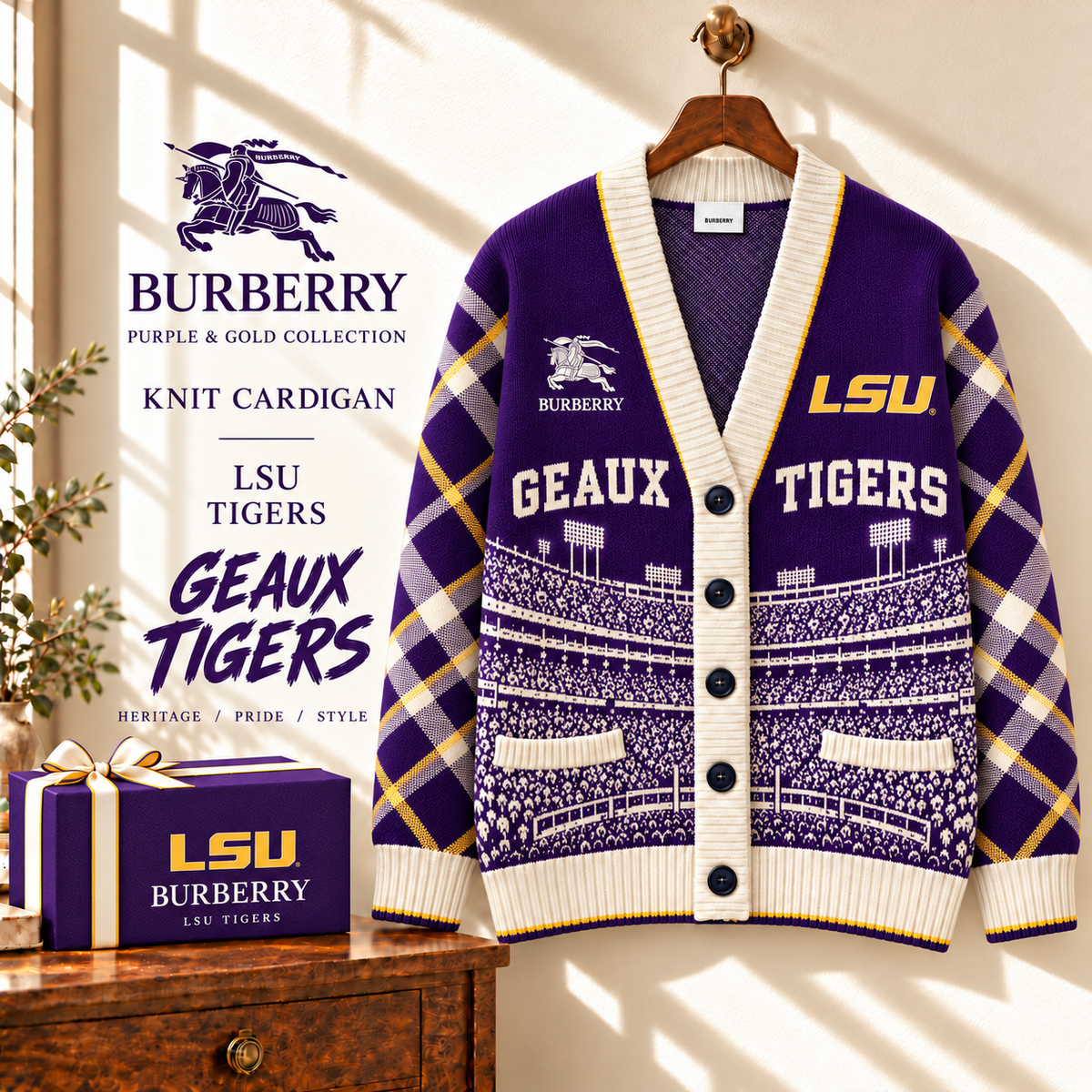 LSU Check Wool Blend Cardigan DNBN