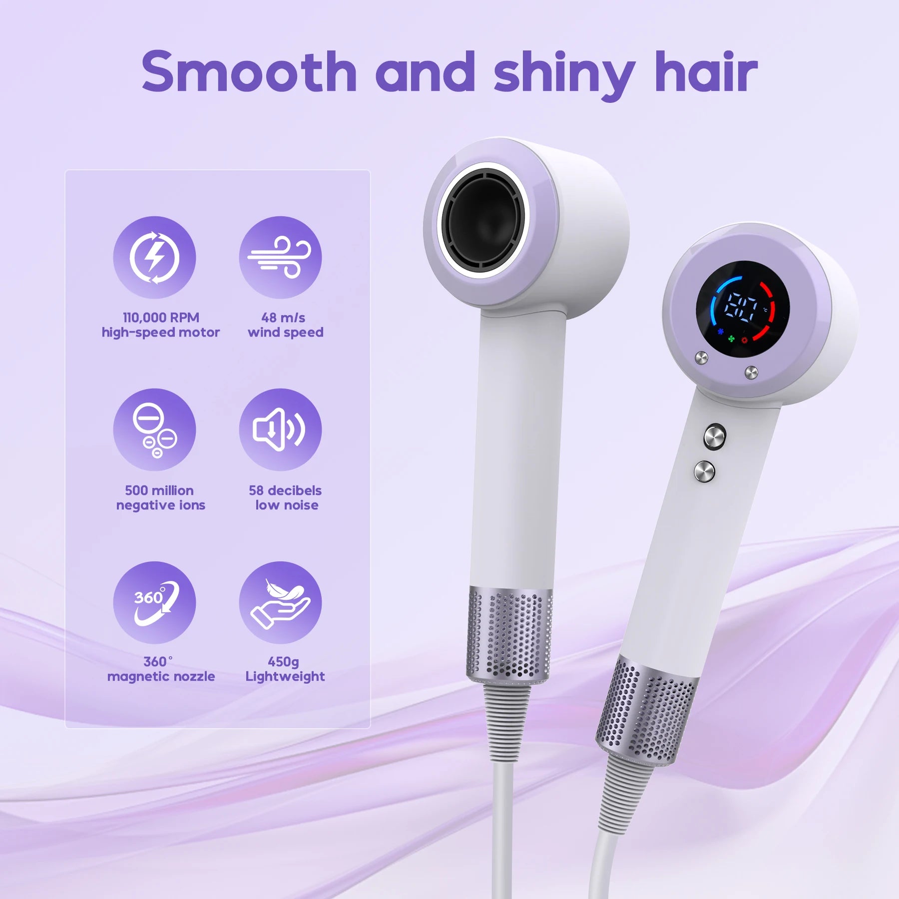 G5-4High-Concentration Negative Ion Hair Dryer,110,000 RPM HighSpeed Dryer with Constant Temperature Protection Gentle on Hair